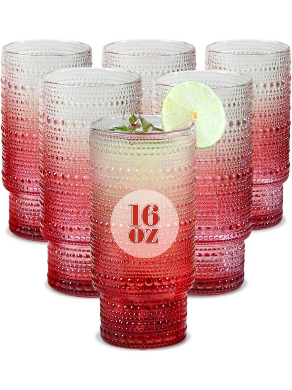 Set of 6 Vintage Hobnail Drinking Glasses - 16 oz Tumblers, Perfect Holiday